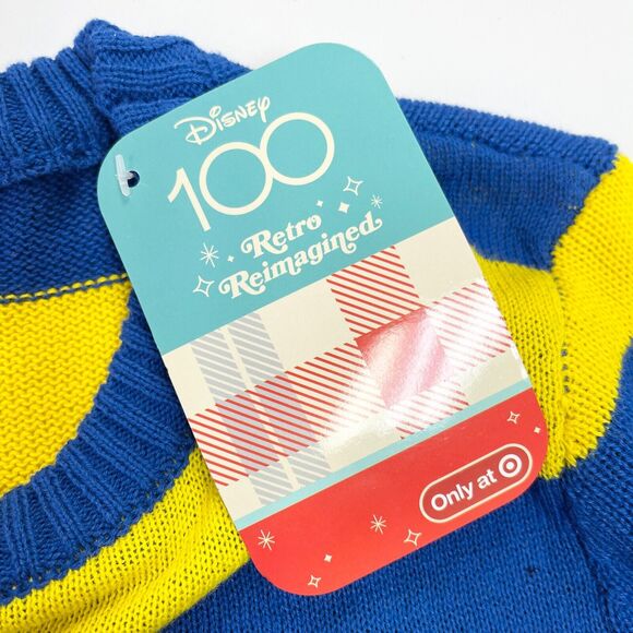 Disney 100 Mickey Mouse Sweater Youth Medium Rainbow Stripe Nebula Blue Retro - Picture 6 of 7